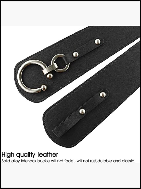 Faux Leather Wide Elastic Belt with Studded Buckle for Dresses Coats